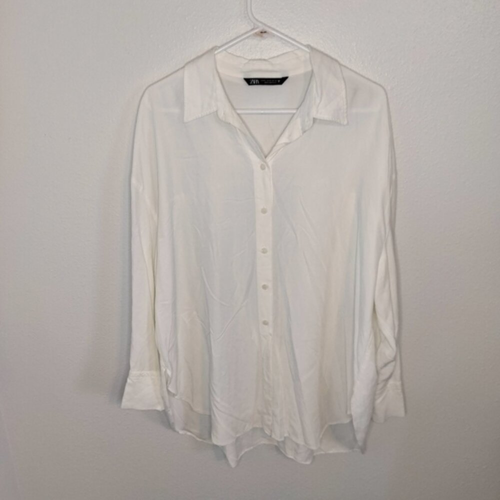 Zara White Oversized loose Fit blouse White Size XL Minimalist Coastal Grandma